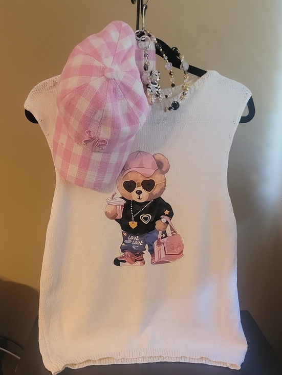 Accessories - GIFTABLES Adorable Bear Sweater with Pink Gingham Cap & Bear Purse Charm